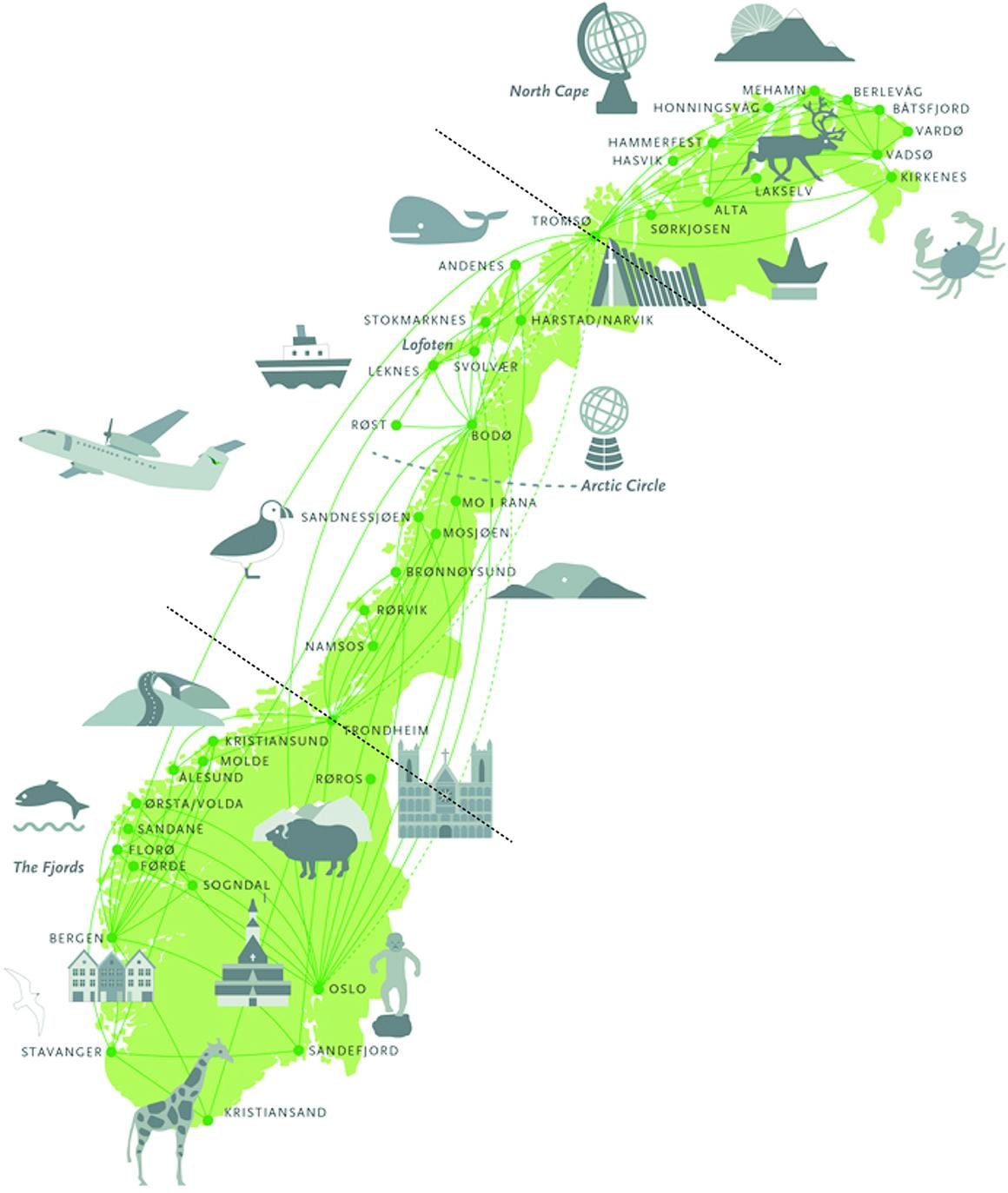 国家的旅游线路上挪威地图