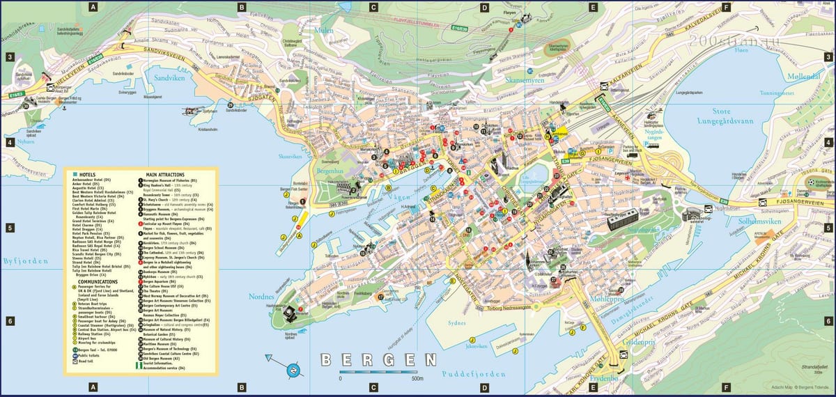 街道地图，挪威卑尔根的