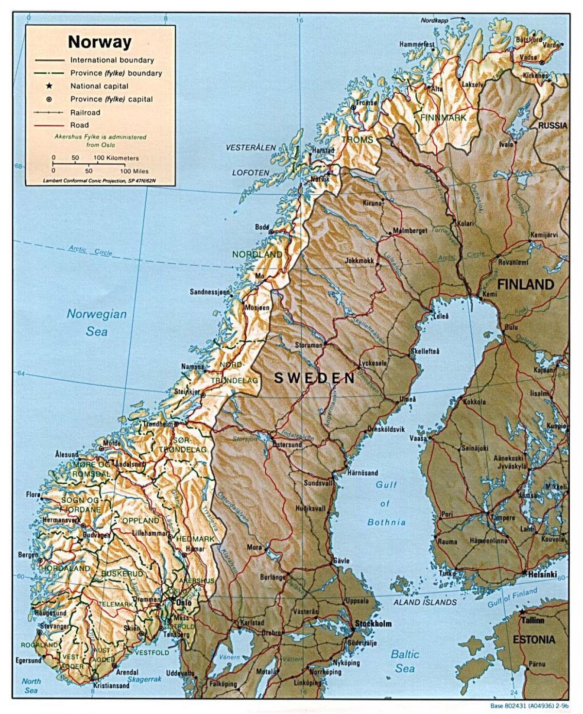 详细的地图，挪威城市