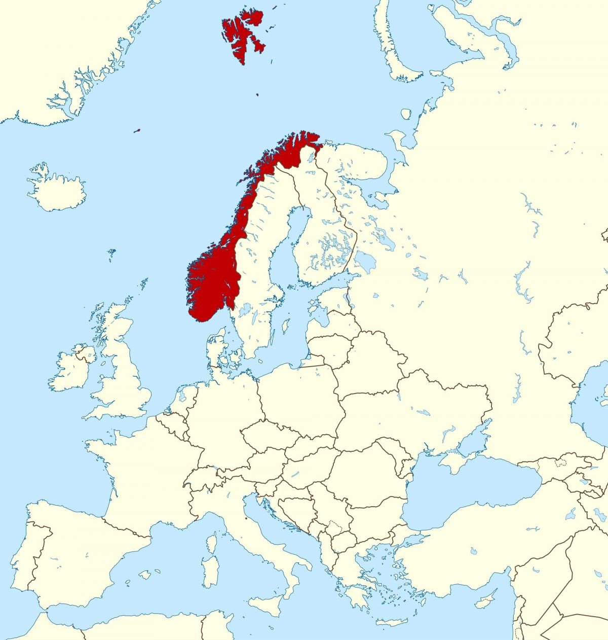 地图上挪威和欧洲