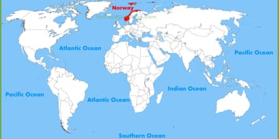 世界地图显示出挪威